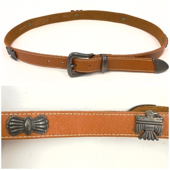 Vintage Ann Taylor Western Leather Concho Belt Womens M Southwest Tribal Metal - Picture 1 of 14